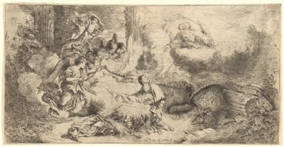 Dios el Padre y Ángeles Adorando al Niño Jesús de Giovanni Benedetto Castiglione
