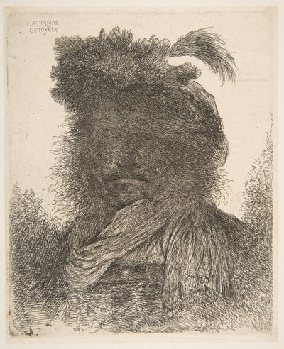 Cabeza de un hombre en sombra girado ligeramente a la izquierda, de la serie de Grandes Or... de Giovanni Benedetto Castiglione