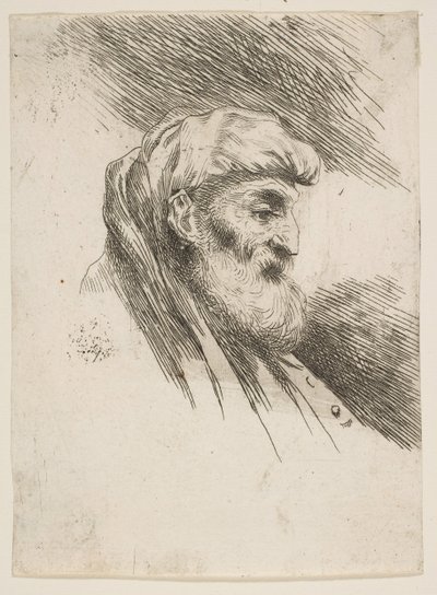 Cabeza de un hombre viejo con barba mirando a la derecha, de la serie de Cabezas Pequeñas en Orien..., ca. 1645-1650 de Giovanni Benedetto Castiglione