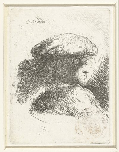 Cabeza de un joven con una gorra con penacho
Pequeño estudio de cabezas con tocados orientales (título de la serie) de Giovanni Benedetto Castiglione