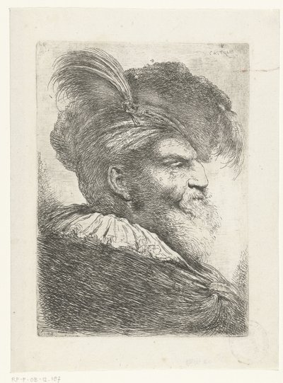 Cabeza de hombre con turbante y sombrero de piel
Gran estudio de cabezas con tocados orientales (título de la serie) de Giovanni Benedetto Castiglione