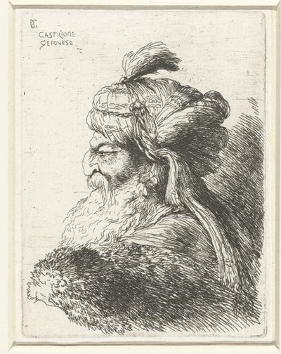 Cabeza de anciano con turbante Pequeño estudio de cabezas con tocados orientales (título de la serie) de Giovanni Benedetto Castiglione