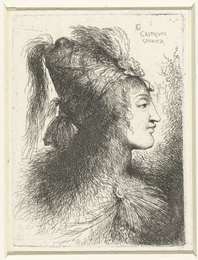 Cabeza de hombre joven con sombrero de copa
Cabeza de una mujer joven
Pequeño estudio de cabezas con tocados orientales (título de la serie) de Giovanni Benedetto Castiglione