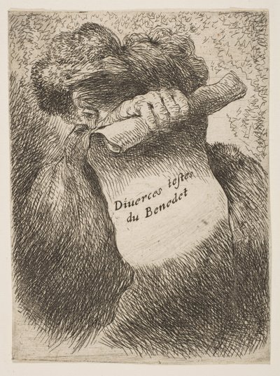 Hombre sosteniendo un pergamino frente a su rostro, de la serie de Pequeñas Cabezas en Ori..., ca. 1645-1650 de Giovanni Benedetto Castiglione