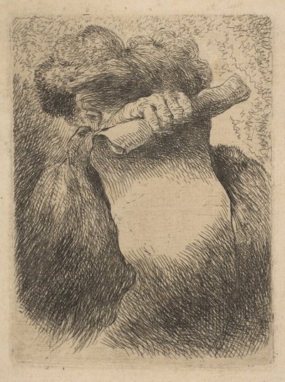 Hombre sosteniendo un pergamino frente a su cara, de la serie de Cabezas Pequeñas en Oriental de Giovanni Benedetto Castiglione