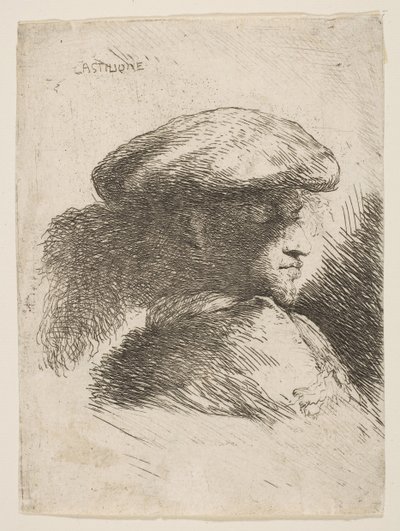 Hombre de Perfil Mirando a la Derecha, Usando un Sombrero de Piel de Giovanni Benedetto Castiglione