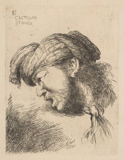 Hombre con turbante, con una corbata alrededor del cuello de Giovanni Benedetto Castiglione