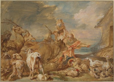 Noé guiando a los animales al arca de Giovanni Benedetto Castiglione