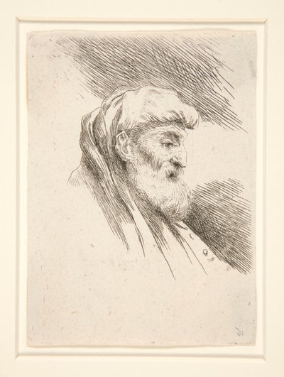 Viejo de barba larga, de perfil, girado a la derecha, de la serie Les petites tetes d de Giovanni Benedetto Castiglione