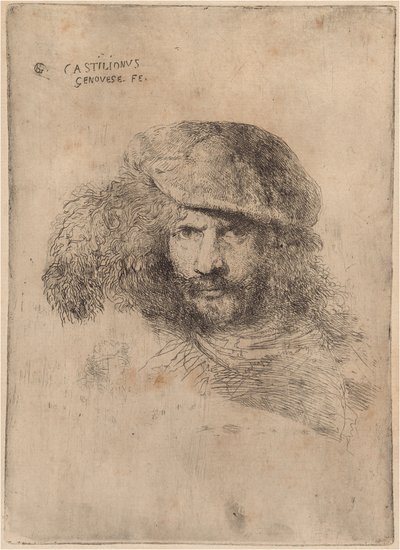 Autorretrato(?), con un sombrero con plumas ["Retrato de Bernini"] de Giovanni Benedetto Castiglione