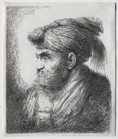 The Large Heads of Men in Oriental Headdress:  A Man Nearly in Profile and Turned to Left de Giovanni Benedetto Castiglione