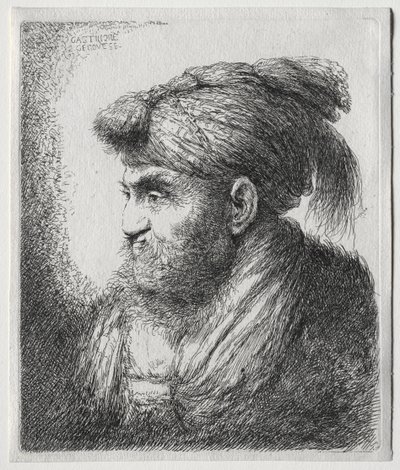 Las Grandes Cabezas de Hombres con Tocados Orientales: Un Hombre Casi de Perfil y Girado a la Izquierda de Giovanni Benedetto Castiglione