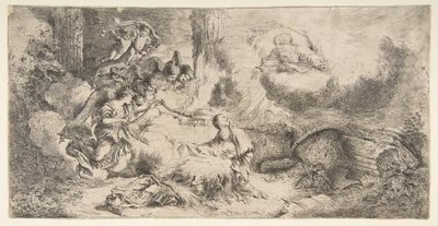 La Virgen y el Niño, Dios el padre arriba a la derecha, ángeles a la izquierda, ca. 1647-50 de Giovanni Benedetto Castiglione