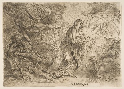 El ángel despertando a José ante la presencia de la Virgen y el Niño de Giovanni Benedetto Castiglione