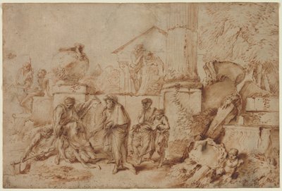 Tobías enterrando a los muertos, 1640s de Giovanni Benedetto Castiglione