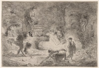 Tobías enterrando a los muertos, ca. 1647-51 de Giovanni Benedetto Castiglione