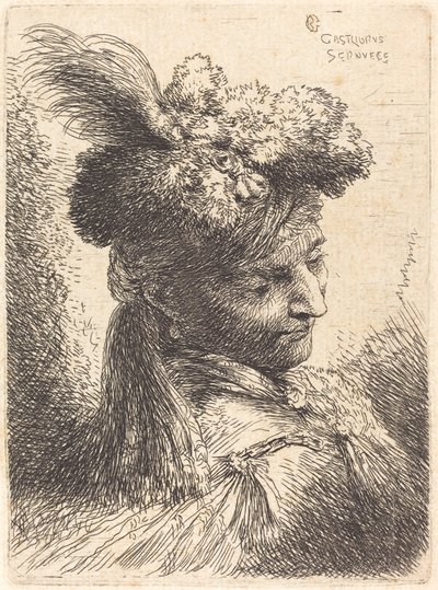 Joven con tocado de piel con una cinta, mirando a la derecha de Giovanni Benedetto Castiglione