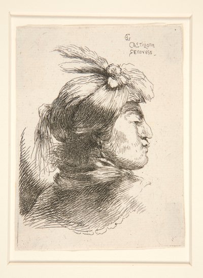 Joven sin barba, visto de perfil, girado a la derecha, de la serie Les petites tetes d de Giovanni Benedetto Castiglione