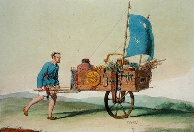 Granjero itinerante con su carro, de 