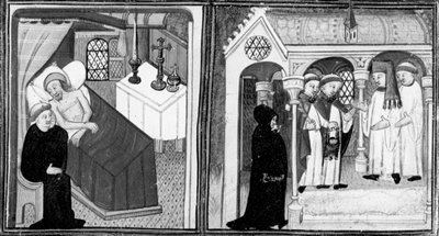 Decamerón,La confesión del moribundo Ciappelletto; los fieles son invitados a la devoción. Primer día, cuento 1. de Giovanni Boccaccio