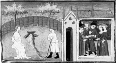 Decamerón, Cimón observa a Ifigenia; se celebra una doble boda. Quinto día, relato 1 de Giovanni Boccaccio
