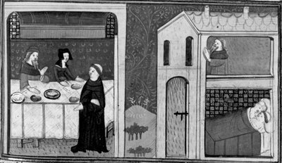Decamerón, Don Felice es invitado a la mesa de Fray Puccio; Don Felice está en la cama con la mujer de Puccio. Tercer día, cuento 4 de Giovanni Boccaccio