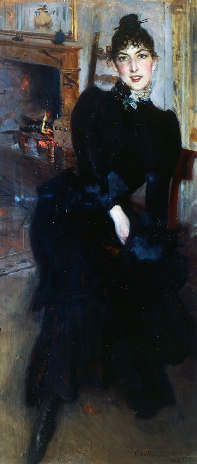Alaide Banti en la chimenea de Giovanni Boldini