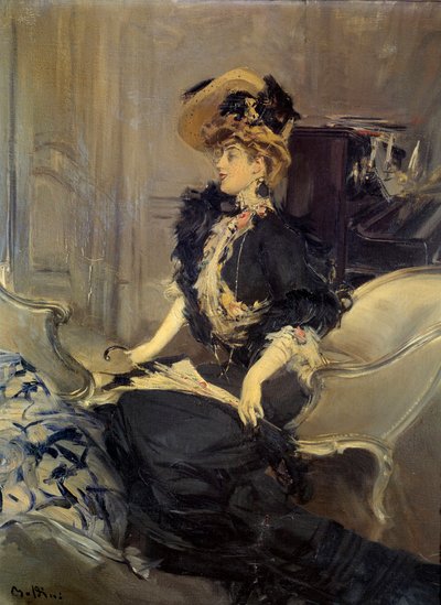 Belle Époque: “la visita”, Mujer joven elegante en vestido de noche. Pintura de Giovanni Boldini de Giovanni Boldini