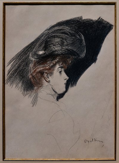 Perfil elegante, c.1880 (carboncillo sobre papel) de Giovanni Boldini
