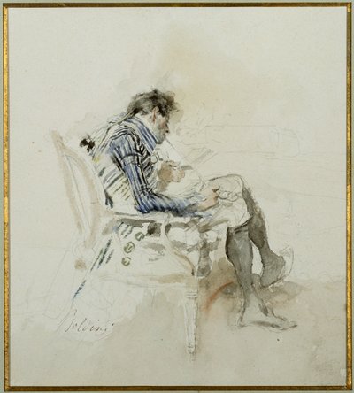 Caballero sentado en un sillón leyendo un libro y fumando una pipa de Giovanni Boldini