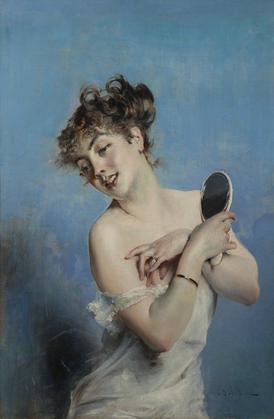 Joven mujer en deshabillé La toilette, c. 1880 de Giovanni Boldini