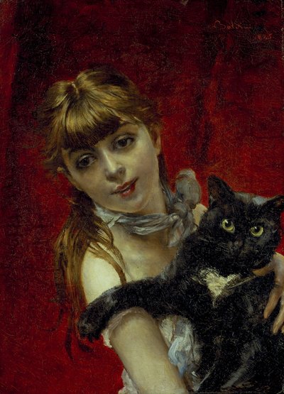 Muchacha con gato negro, c.1885 (óleo sobre lienzo) de Giovanni Boldini