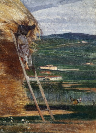 Pajar de heno, un campesino en una escalera de Giovanni Boldini