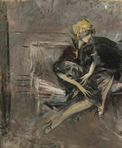 Dama con Sombrero Amarillo con su Perro Marchesa Casati de Giovanni Boldini