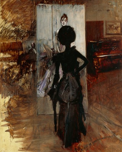 Dama en el estudio del pintor frente a Pastel Blanco de Giovanni Boldini