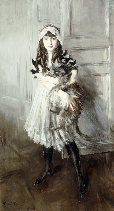 Retrato de Josefina Errazuriz Sosteniendo un Gato de Giovanni Boldini