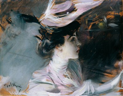 Retrato de Lina Cavalieri con sombrero nuevo, por Giovanni Boldini de Giovanni Boldini