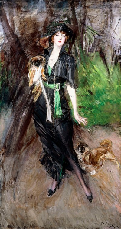 Retrato de una dama, Lina Bilitis, con dos pekineses de Giovanni Boldini