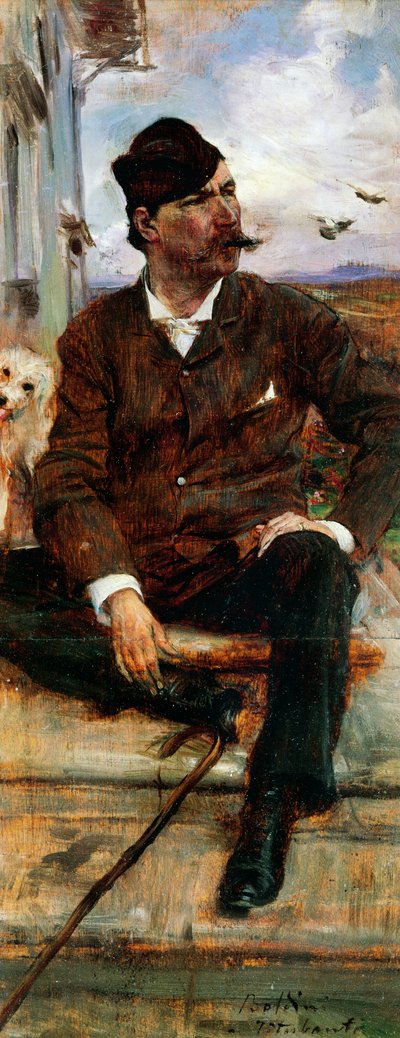 Retrato del pintor Cristiano Banti con sombrero de cuadros de Giovanni Boldini