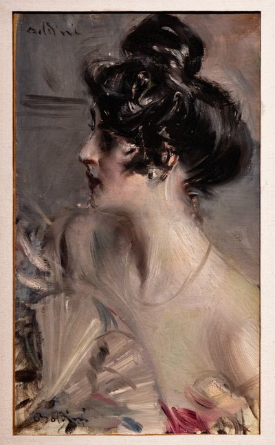 Perfil de una joven morena con el pelo recogido en un moño de Giovanni Boldini
