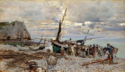Regreso de los barcos pesqueros, Étretat, 1879 de Giovanni Boldini