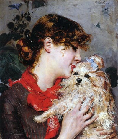 La actriz Rejane y su perro, c.1885 de Giovanni Boldini