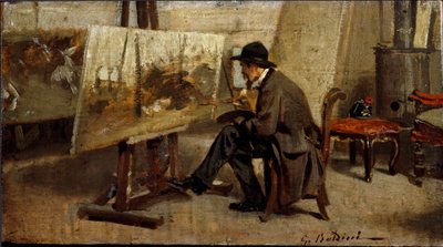 El pintor Giovanni Fattori en su taller. Pintura atribuida a Giovanni Boldini (1842-1931) 1863-1869 de Giovanni Boldini