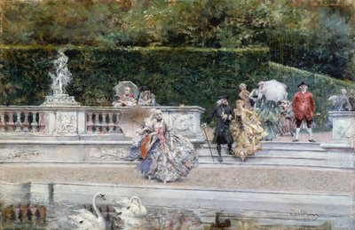 Vista del jardín de Versalles con personas vestidas con ropa del siglo XVIII, por Giovanni Boldini (1842-1931) de Giovanni Boldini