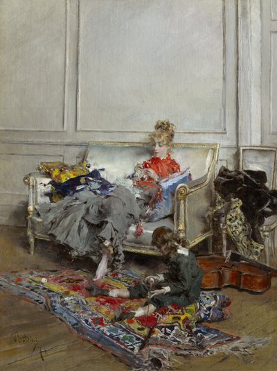 Joven mujer haciendo crochet de Giovanni Boldini