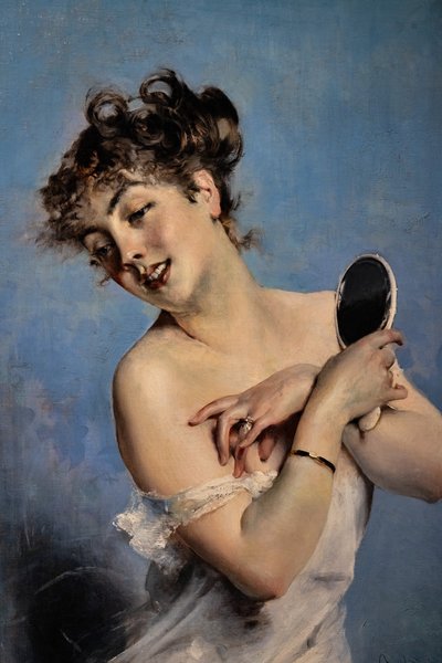 Mujer joven en déshabillé, detalle de Giovanni Boldini