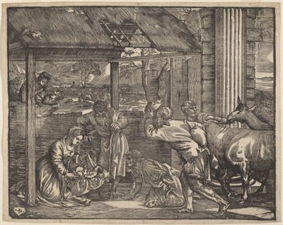 La adoración de los pastores de Giovanni Britto after Titian