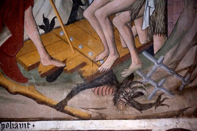 Descenso al infierno, c.1492 (fresco) (detalle) de Giovanni Canavesio