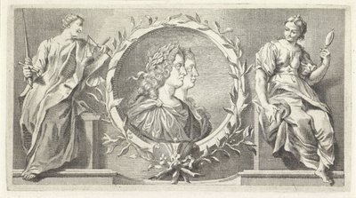 Cartouche con hombre y mujer laureados de Giovanni Cattini (attributed to)