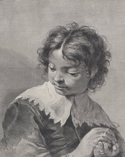 Niño con un collar de encaje sosteniendo una fruta en sus manos, 1743 de Giovanni Cattini